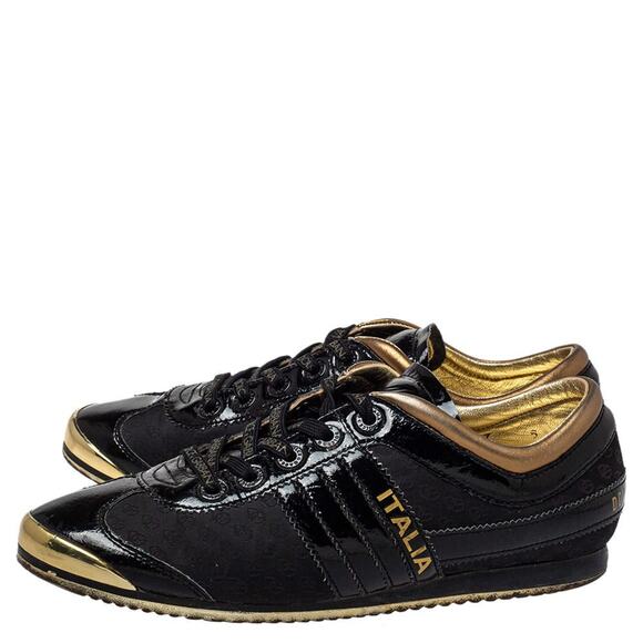 Dolce & Gabbana Patent Leather Low Top Sneakers Lace Up Italia Black Size 8.5